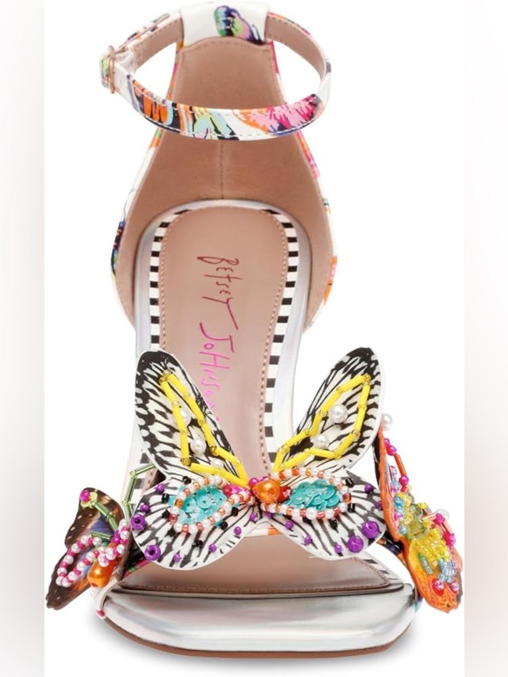Betsey Johnson White Multicolor Butterfly Embellished Wedge Sandals - Picture 3 of 14